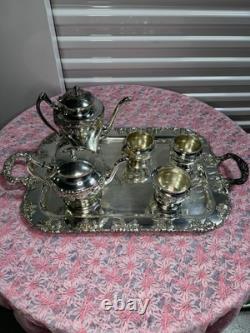 Vintage Crescent Silver Plate Tea Set with Tray 6-Piece Ornate S. P. N. S