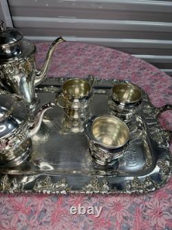 Vintage Crescent Silver Plate Tea Set with Tray 6-Piece Ornate S. P. N. S