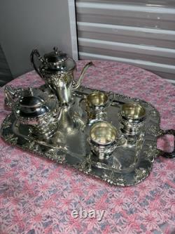 Vintage Crescent Silver Plate Tea Set with Tray 6-Piece Ornate S. P. N. S