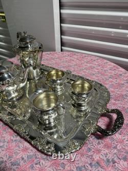 Vintage Crescent Silver Plate Tea Set with Tray 6-Piece Ornate S. P. N. S