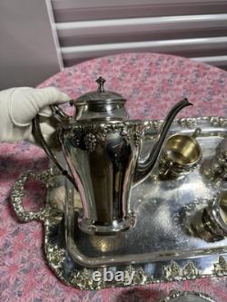 Vintage Crescent Silver Plate Tea Set with Tray 6-Piece Ornate S. P. N. S