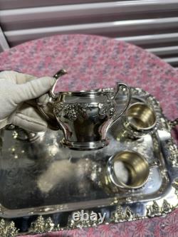 Vintage Crescent Silver Plate Tea Set with Tray 6-Piece Ornate S. P. N. S