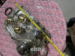 Vintage Crescent Silver Plate Tea Set with Tray 6-Piece Ornate S. P. N. S