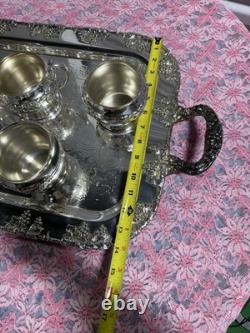 Vintage Crescent Silver Plate Tea Set with Tray 6-Piece Ornate S. P. N. S