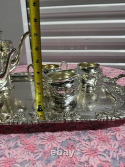 Vintage Crescent Silver Plate Tea Set with Tray 6-Piece Ornate S. P. N. S
