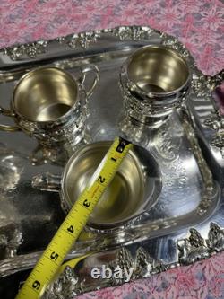 Vintage Crescent Silver Plate Tea Set with Tray 6-Piece Ornate S. P. N. S