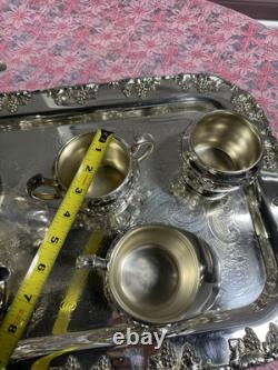 Vintage Crescent Silver Plate Tea Set with Tray 6-Piece Ornate S. P. N. S