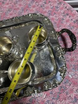 Vintage Crescent Silver Plate Tea Set with Tray 6-Piece Ornate S. P. N. S