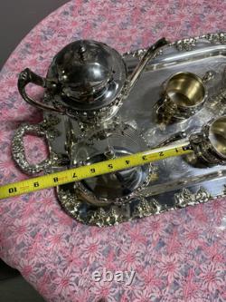 Vintage Crescent Silver Plate Tea Set with Tray 6-Piece Ornate S. P. N. S
