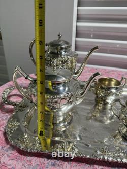 Vintage Crescent Silver Plate Tea Set with Tray 6-Piece Ornate S. P. N. S