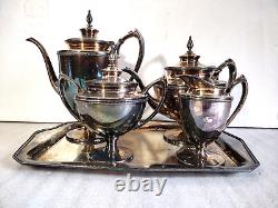 Vintage Derby S. P. Co. Wm. Mounts Silver Plate 5 Piece Art Deco Tea Set #1685