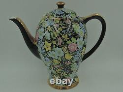 Vintage Empire Chintz Black Marguerite Coffee Pot/Teapot Creamer Sugar Cup Tea S