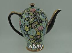Vintage Empire Chintz Black Marguerite Coffee Pot/Teapot Creamer Sugar Cup Tea S