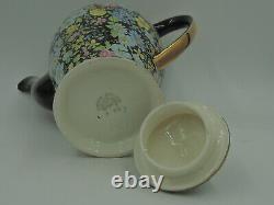 Vintage Empire Chintz Black Marguerite Coffee Pot/Teapot Creamer Sugar Cup Tea S