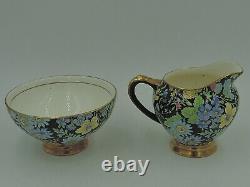 Vintage Empire Chintz Black Marguerite Coffee Pot/Teapot Creamer Sugar Cup Tea S