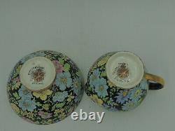 Vintage Empire Chintz Black Marguerite Coffee Pot/Teapot Creamer Sugar Cup Tea S