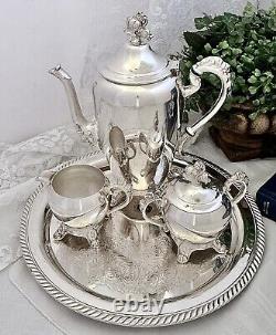 Vintage Eton Silver Plated Tea Set Service & Tray 4 Piece Silverplated Tea Set
