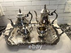 Vintage FB Rogers Silver Co Coffee & Tea 5 Piece set With Footed Tray 1982