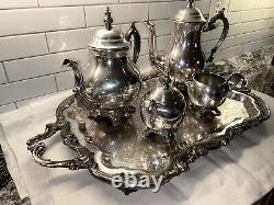Vintage FB Rogers Silver Co Coffee & Tea 5 Piece set With Footed Tray 1982