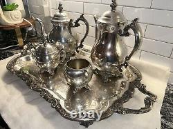 Vintage FB Rogers Silver Co Coffee & Tea 5 Piece set With Footed Tray 1982