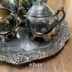 Vintage F B Rogers Silver-Plate 4 Pc Coffee Tea Service Set Tray Cream Sugar Pot