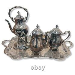 Vintage Fb Rogers Silver Plate Coffee/tea Set Gorgeous? Ornate Tray Pot Sugar