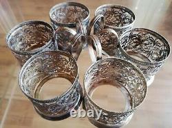 Vintage Filigree Set Six Tea Cup Holders Silver Plated Podstakannik USSR