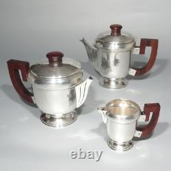 Vintage French Art Deco Silver Plate Wood, Tea Coffee Service, Francia 3 pcs