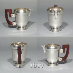 Vintage French Art Deco Silver Plate Wood, Tea Coffee Service, Francia 3 pcs