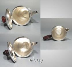 Vintage French Art Deco Silver Plate Wood, Tea Coffee Service, Francia 3 pcs