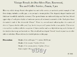 Vintage French Art Deco Silver Plate Wood, Tea Coffee Service, Francia 3 pcs