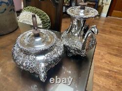 Vintage Hand Chased Sheffield Reproduction Tea Coffee Set Figural Ornate Plated
