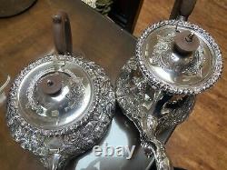 Vintage Hand Chased Sheffield Reproduction Tea Coffee Set Figural Ornate Plated