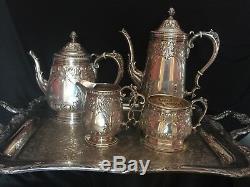 Vintage Hand Chased Sterling Silver Tea & Coffee Set with matching plate