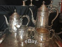 Vintage Hand Chased Sterling Silver Tea & Coffee Set with matching plate