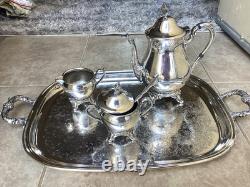 Vintage Hanson Silver Plate Coffee/Tea Set Tray, Sugar, Creamer, Teapot, Spoon, Read