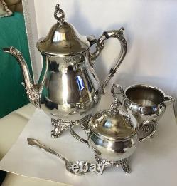 Vintage Hanson Silver Plate Coffee/Tea Set Tray, Sugar, Creamer, Teapot, Spoon, Read