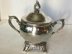 Vintage Hanson Silver Plate Coffee/Tea Set Tray, Sugar, Creamer, Teapot, Spoon, Read