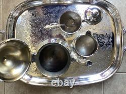 Vintage Hanson Silver Plate Coffee/Tea Set Tray, Sugar, Creamer, Teapot, Spoon, Read