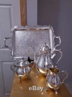 Vintage IS Webster Wilcox Joanne Silver Plated 4pc Coffee/Tea Set withLargeTray