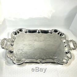 Vintage International Silver plated Serving Tea / Coffee Tray Etched Footed 24