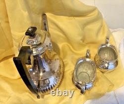 Vintage LEONARD Silver Plate Tea / Coffee Pot Ebony Handle Sugar & Creamer 3 pc