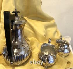 Vintage LEONARD Silver Plate Tea / Coffee Pot Ebony Handle Sugar & Creamer 3 pc