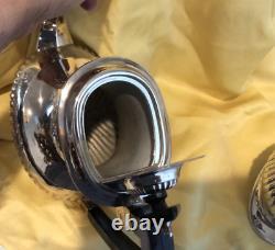 Vintage LEONARD Silver Plate Tea / Coffee Pot Ebony Handle Sugar & Creamer 3 pc