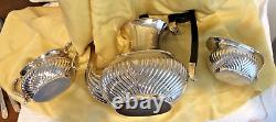 Vintage LEONARD Silver Plate Tea / Coffee Pot Ebony Handle Sugar & Creamer 3 pc