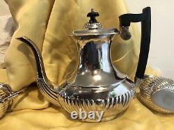 Vintage LEONARD Silver Plate Tea / Coffee Pot Ebony Handle Sugar & Creamer 3 pc