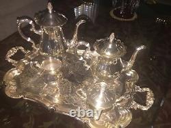 Vintage Large Leonard Silver Plate Coffee Tea Set Cream & Sugar With Plater