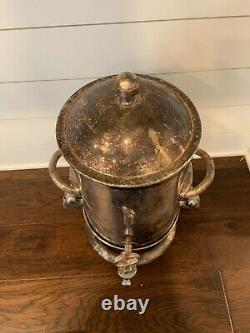 Vintage Large Silver Plate Tea Coffee Urn Hot Water Dispenser Sterno Compartment