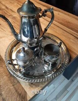 Vintage Leonard Silver Plate Coffee/Tea /Creamer/Sugar Set with Tray mid 20th cent