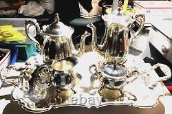Vintage Leonard Silver Plated 6 Piece Coffee Tea Set with Tray